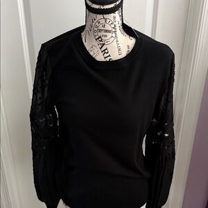 Elegant Black Lace Sleeve Women's Top